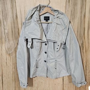 Tribal Womens Sz 16 Creamy Gray Shimmer Wide Collar Button Front Fashion Jacket